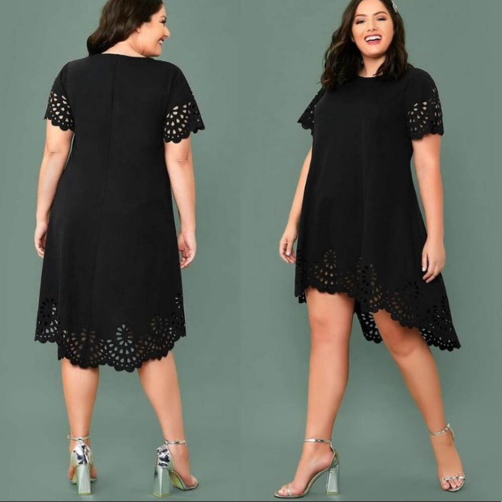 Black laser cut high low dress